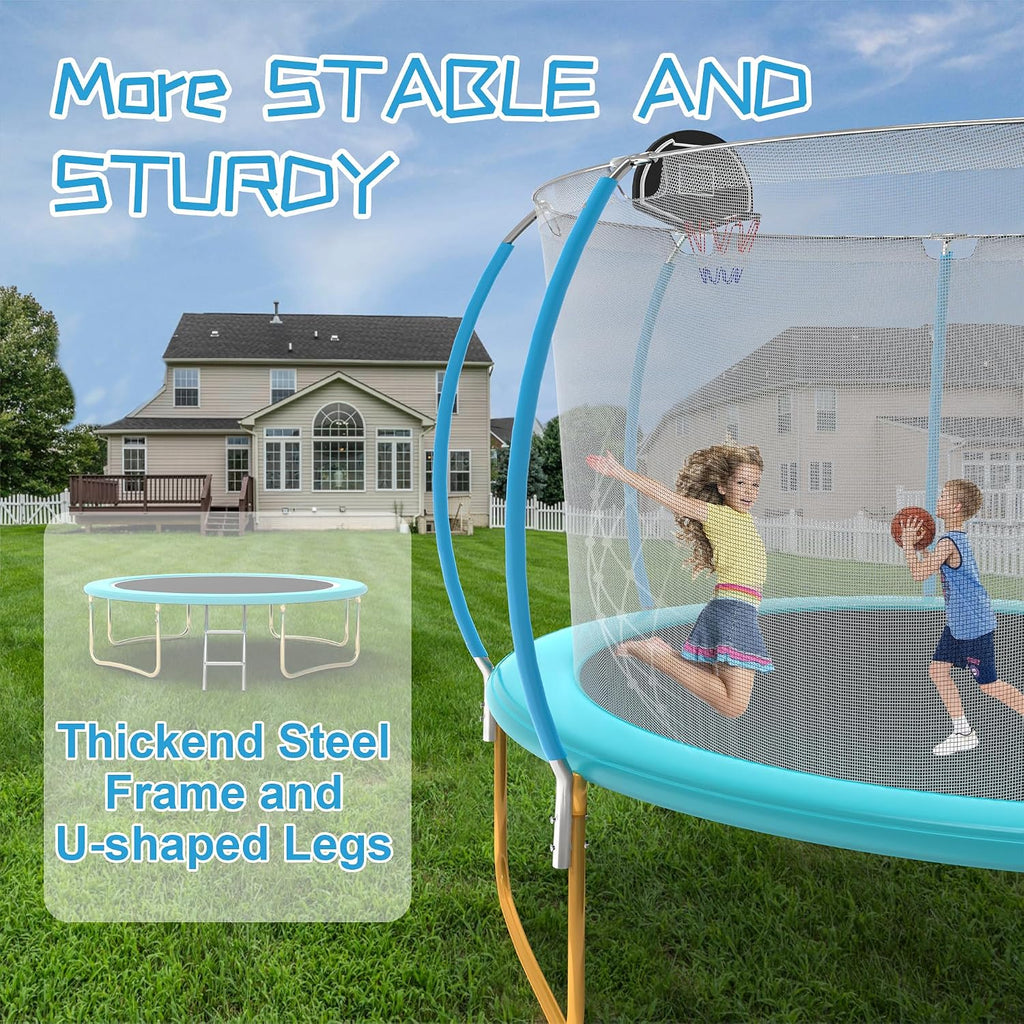 Tranpoline 10FT 12FT 14FT 16FT Tranpoline for Kids with Safety Enclosure Net Recreational Tranpoline for Adults ASTM Approval Backyard Outdoor Tranpoline with Basketball Hoop