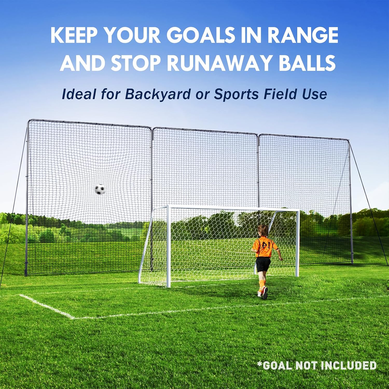 Backstop Net System for Backyard – Heavy Duty Sports Barrier Net with Steel Posts, Movable/Socketed Ball Stop Net for Soccer, Baseball, Training