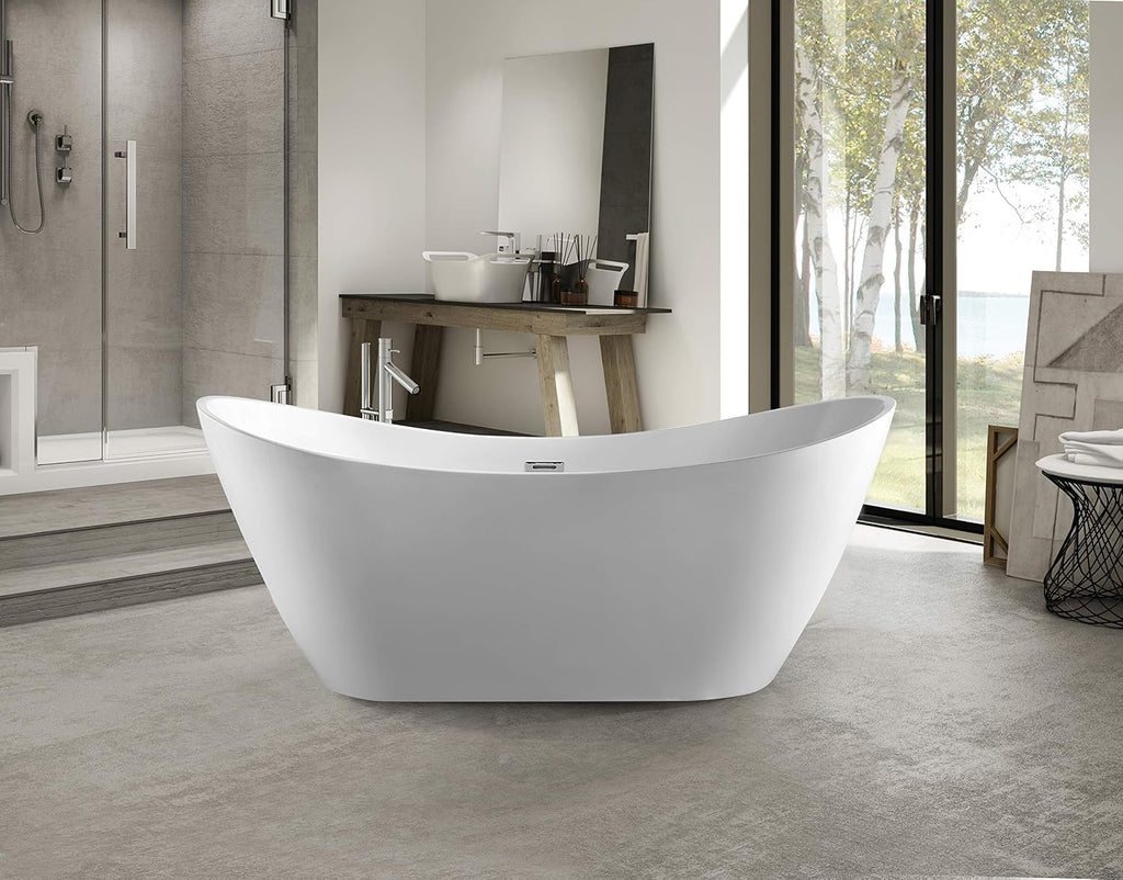 Vanity Art 71' x 29' Acrylic Freestanding Bathtub | Modern Stand Alone Soaking Tub with Overflow and Pop-up Drain, VA6903