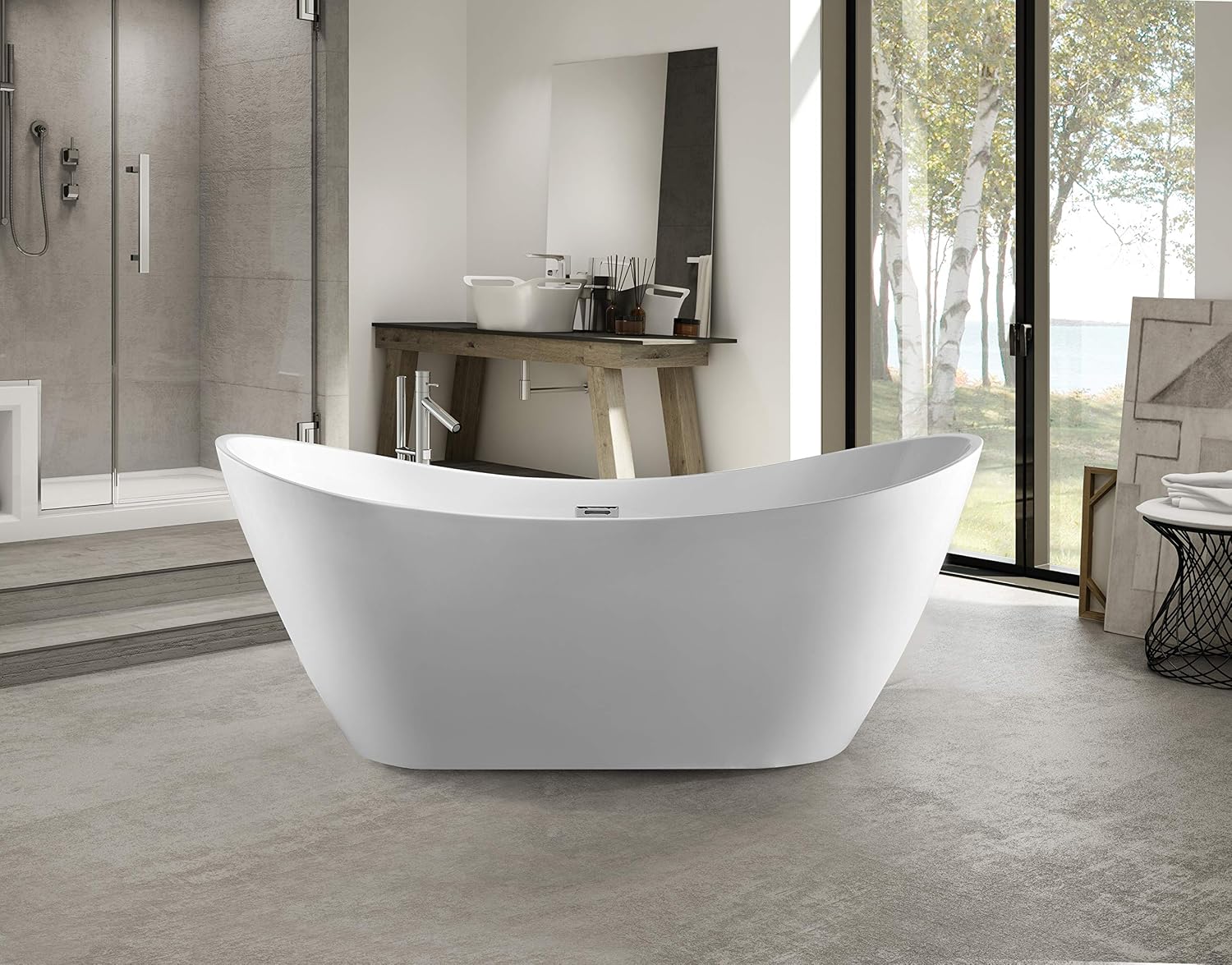 Vanity Art 71' x 29' Acrylic Freestanding Bathtub | Modern Stand Alone Soaking Tub with Overflow and Pop-up Drain, VA6903