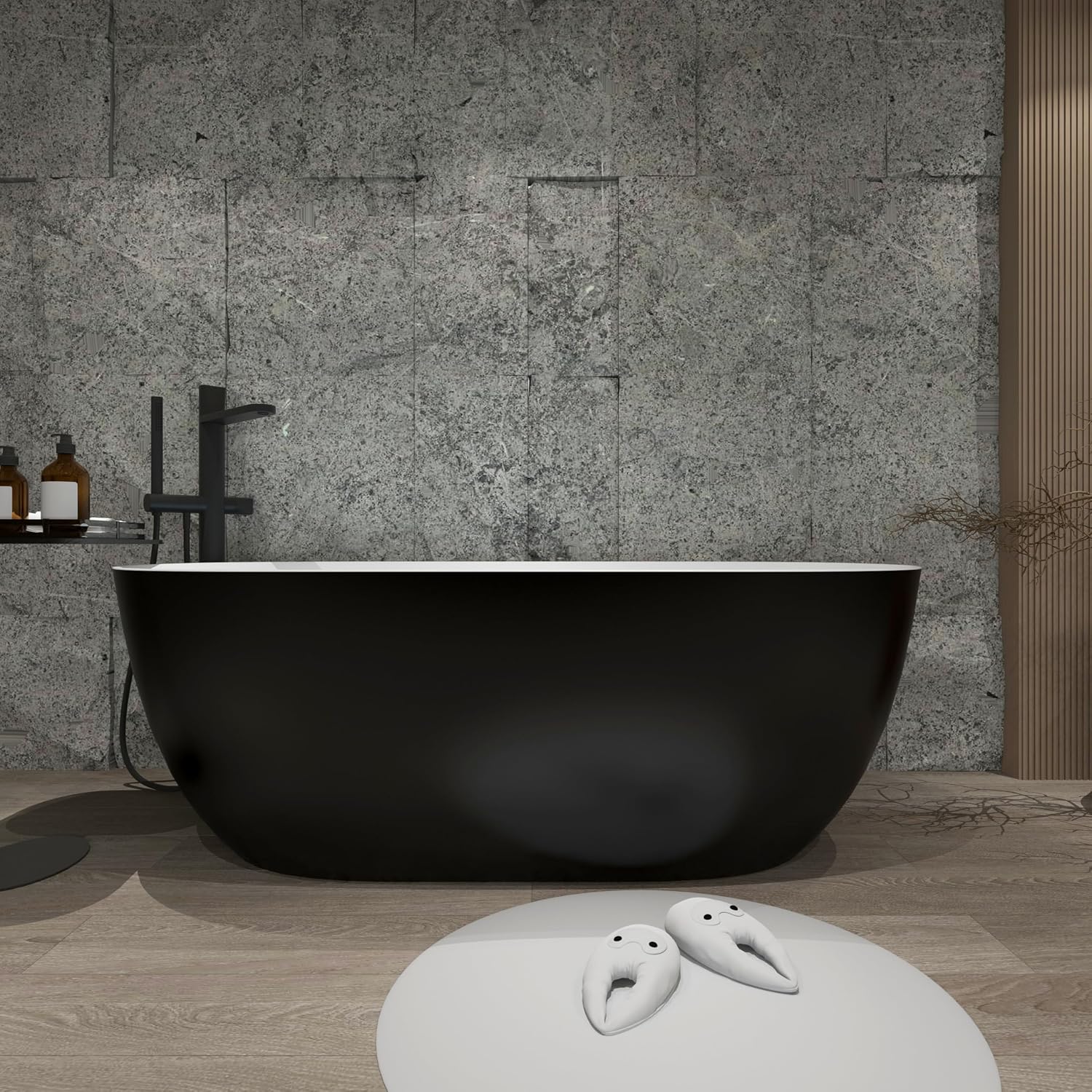 Acrylic Freestanding Contemporary Soaking Tub A25-51 Series 51' Bathtub Matte Black Modern Stand Alone Tub with Overflow and Pop-up Drain