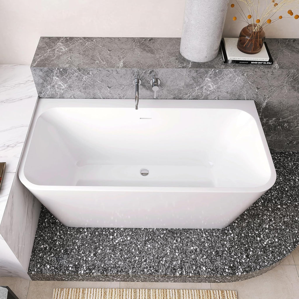 59' Acrylic Back-to-Wall Bathtub,Freestanding Bathtub, Stand Alone Tub, Soaking Tubs for Bathroom, Free Standing Tub with Integrated Overflow and Drain, cUPC Certified, Gloss White