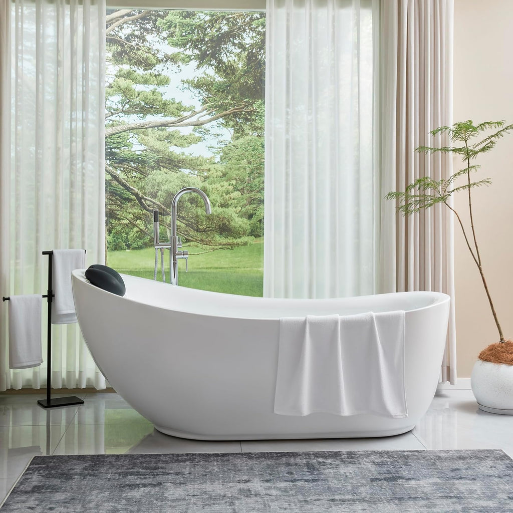 HomeBeyond 71 Inch Free Standing Bathtub | Acrylic Freestanding Soaking Tub deal for Spa-Like Baths, Modern Bathroom Stand Alone Tub Suitable for Couples, Singles, and Families, White