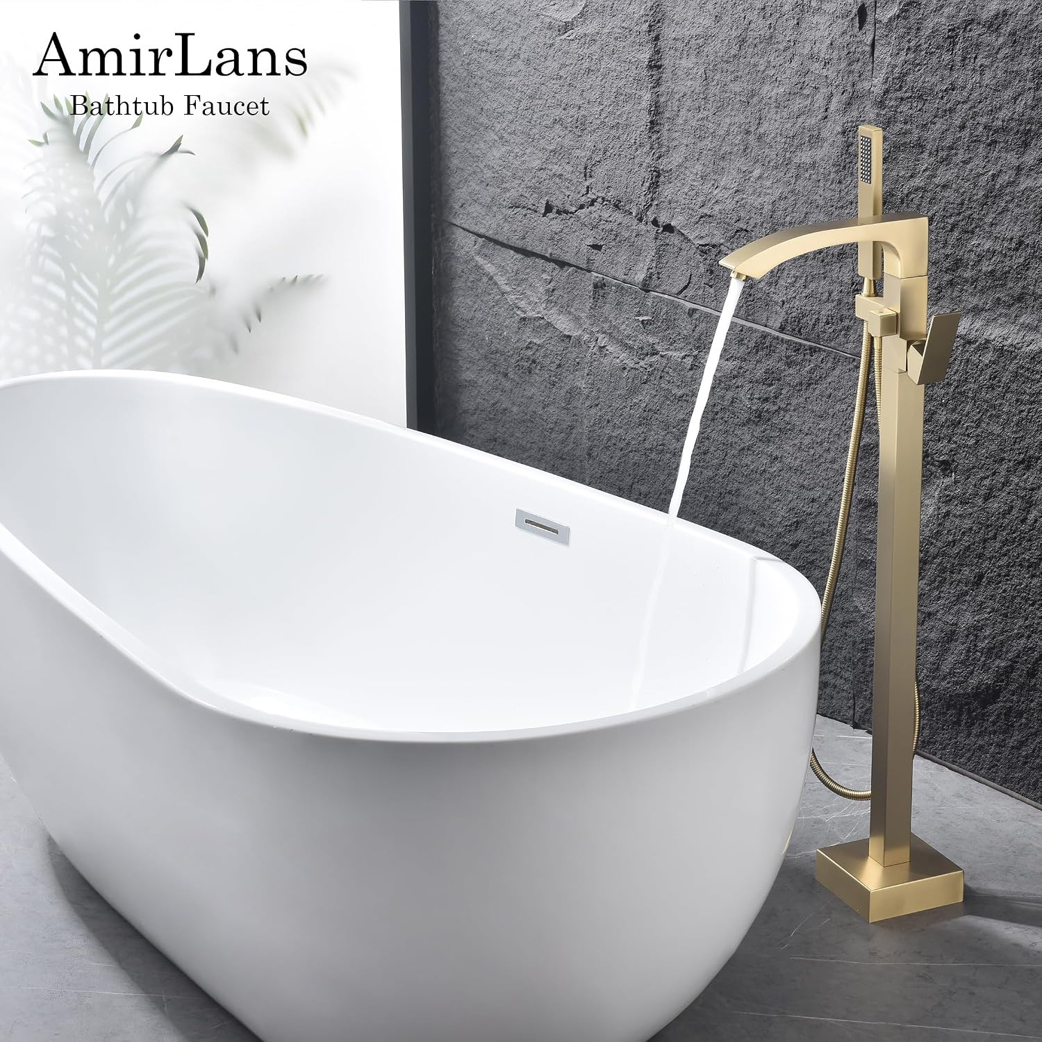 Floor Mount Bathtub Faucet, Freestanding Tub Faucet Brushed Gold, Stainless Steel Free Standing Tub Filler with Handheld Shower.