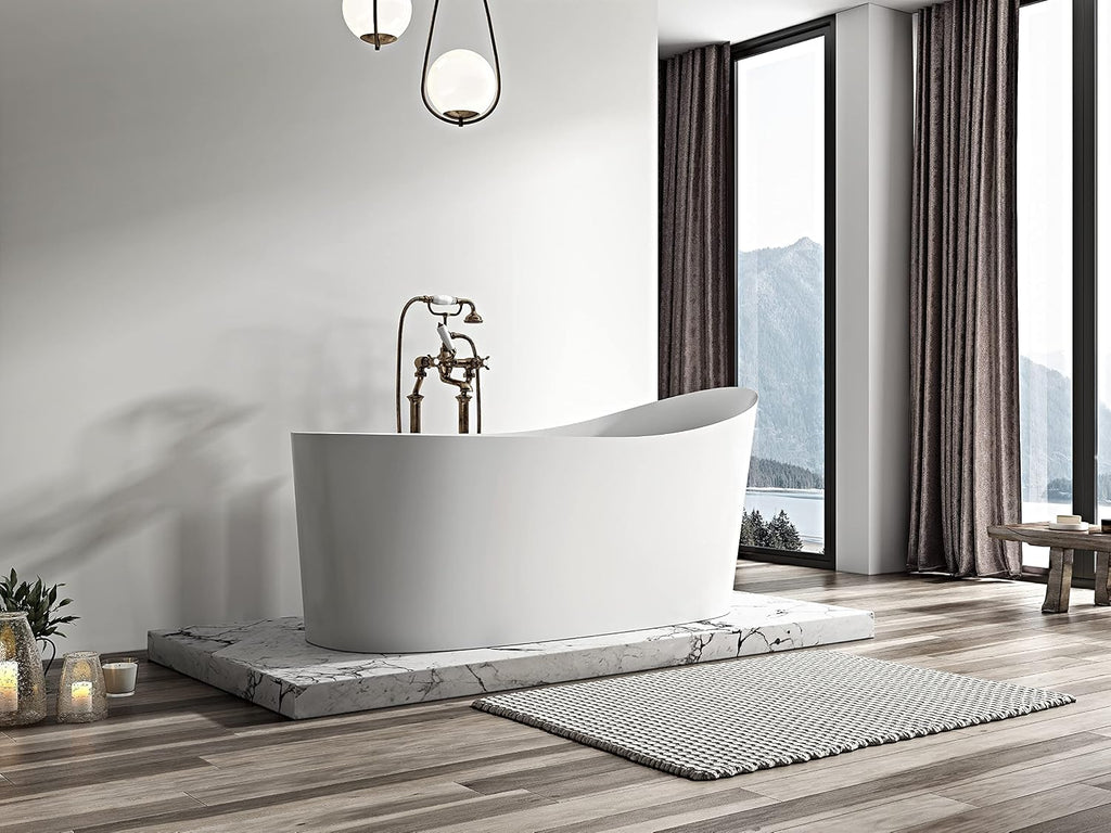 HEATGENE 62 Inches Acrylic Freestanding Bathtub Contemporary Soaking Tub Modern Bathtub Easy to Install UPC Certified Drain & Overflow Assembly Included