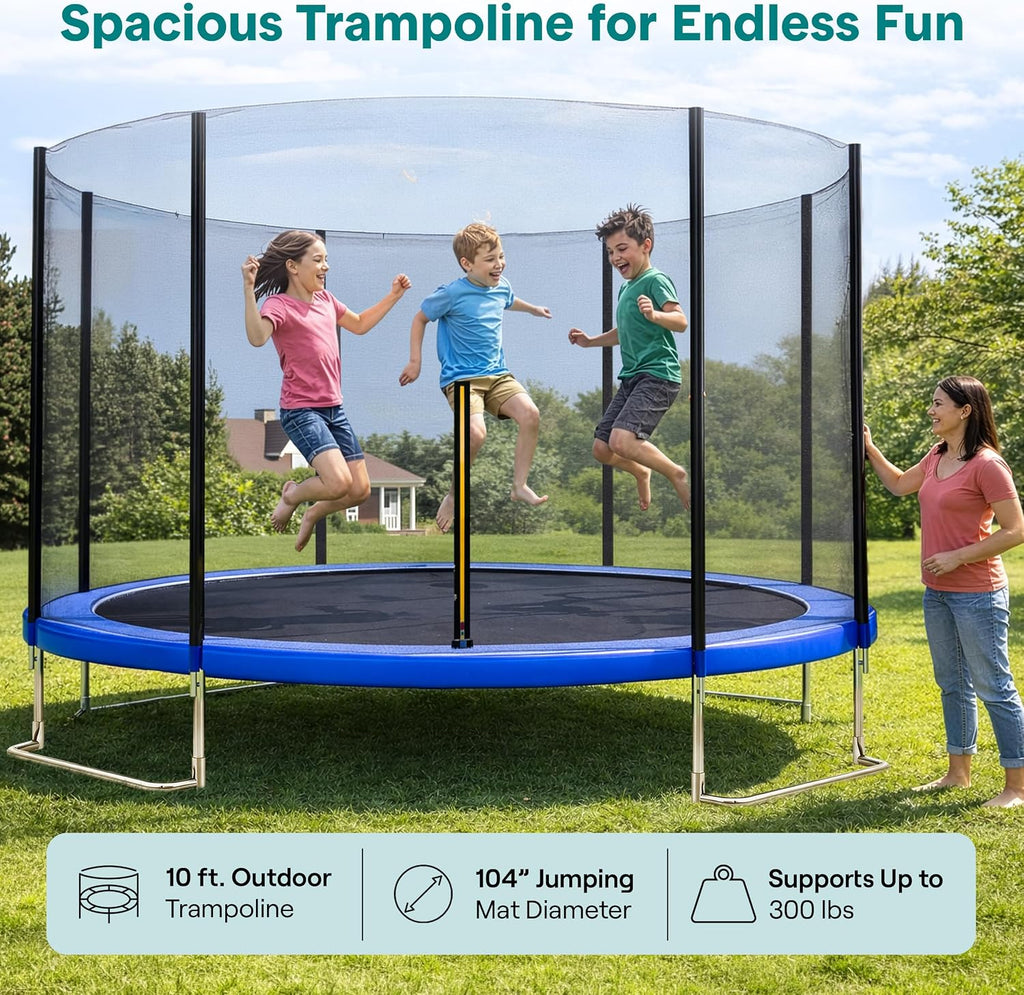 SereneLife Trampoline Outdoor 8FT 10FT 12FT 14FT with Enclosure Net, Ladder and Anti-Rust Coating - ASTM Approved Recreational Trampolines - Heavy Duty Yard Trampolines for Kids and Adults