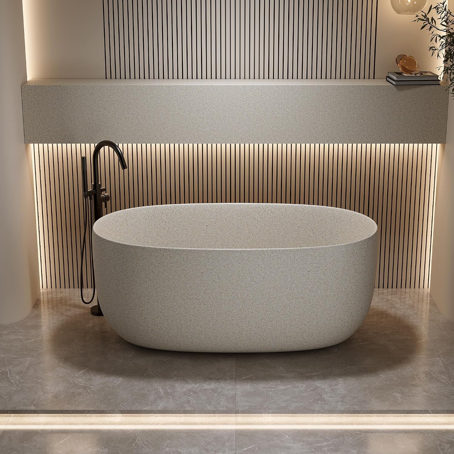 KEIKI 51'' Freestanding Bathtub, Resin Stone Soaking Bathtub, Solid Surface Modern Tubs with Overflow and Pop-up Drain