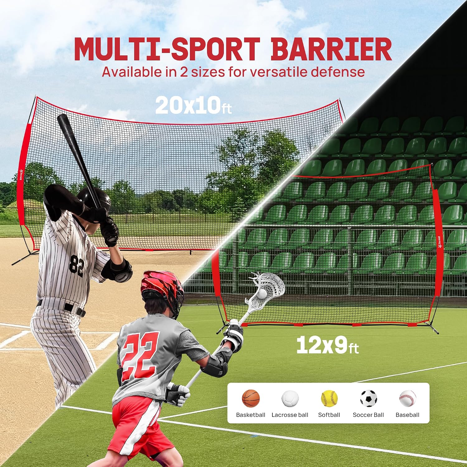Yes4All Backstop Net for Backyard, 12x9ft Large Lacrosse Backstop, Durable Knotless Net with Strong Frame, 4 U Nails & Carry Bag - Ideal for Golf, Baseball, Basketball, Soccer, Hockey