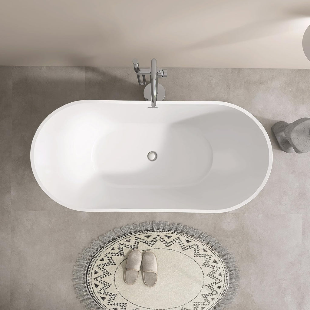 SJ STAR&JANE 60' Acrylic Freestanding Bathtub, Dual Slipper Acrylic Soaking Bathtub,Stand Alone Tub with Drain and Overflow, cUPC Certified, White