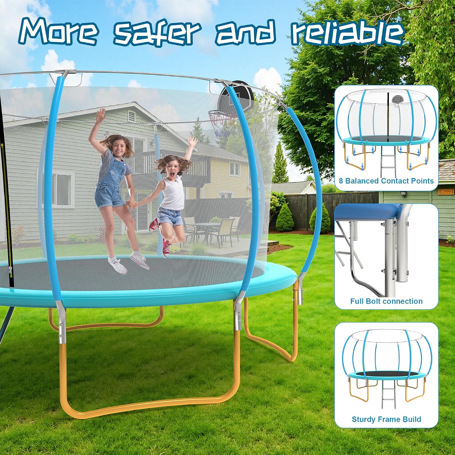 Tranpoline 10FT 12FT 14FT 16FT Tranpoline for Kids with Safety Enclosure Net Recreational Tranpoline for Adults ASTM Approval Backyard Outdoor Tranpoline with Basketball Hoop
