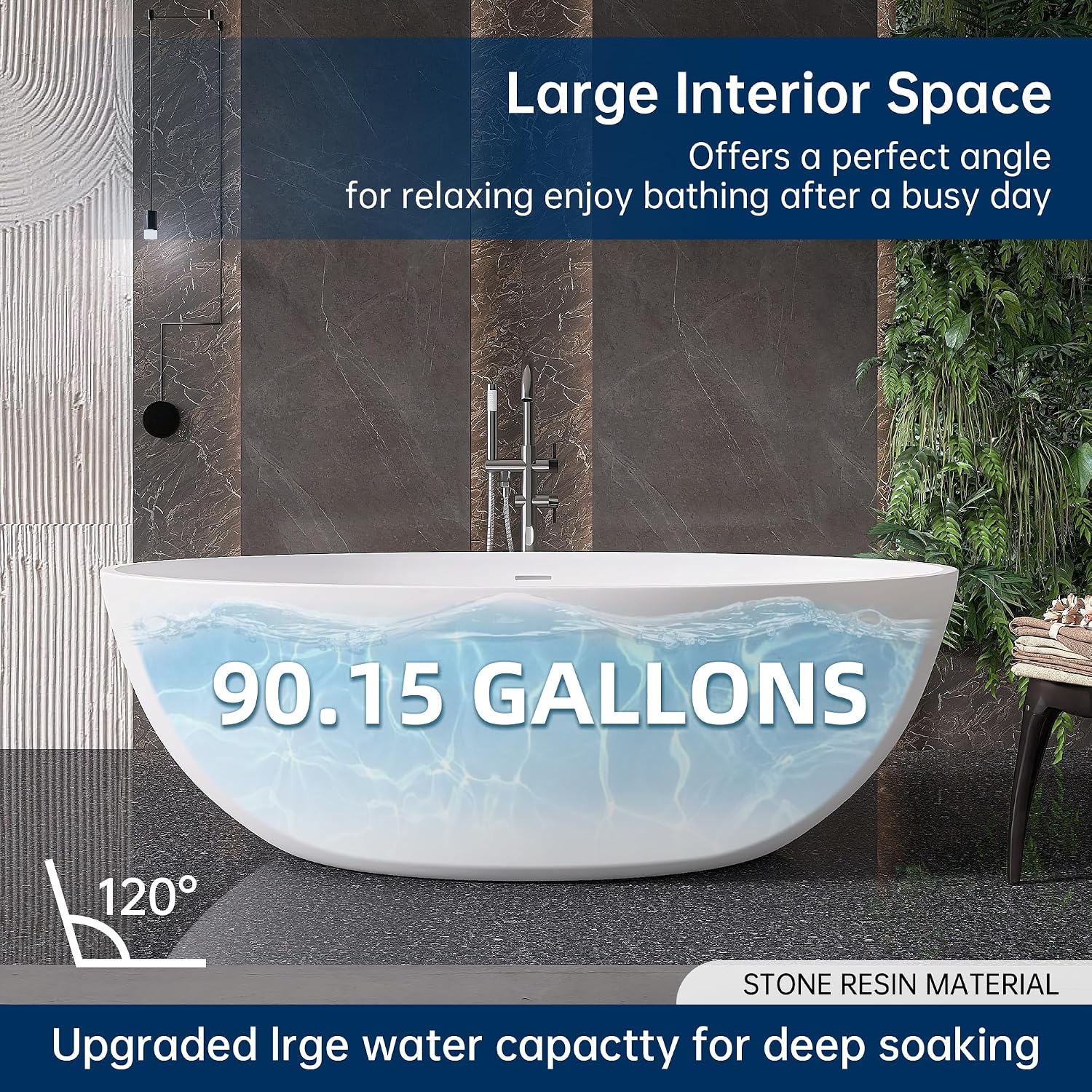 67'' Freestanding Soaking Bathtub Stone Resin Deep Bathtub Modern Bathtub Deep Soaking Bathtub with Overflow and Pop-up Drain…