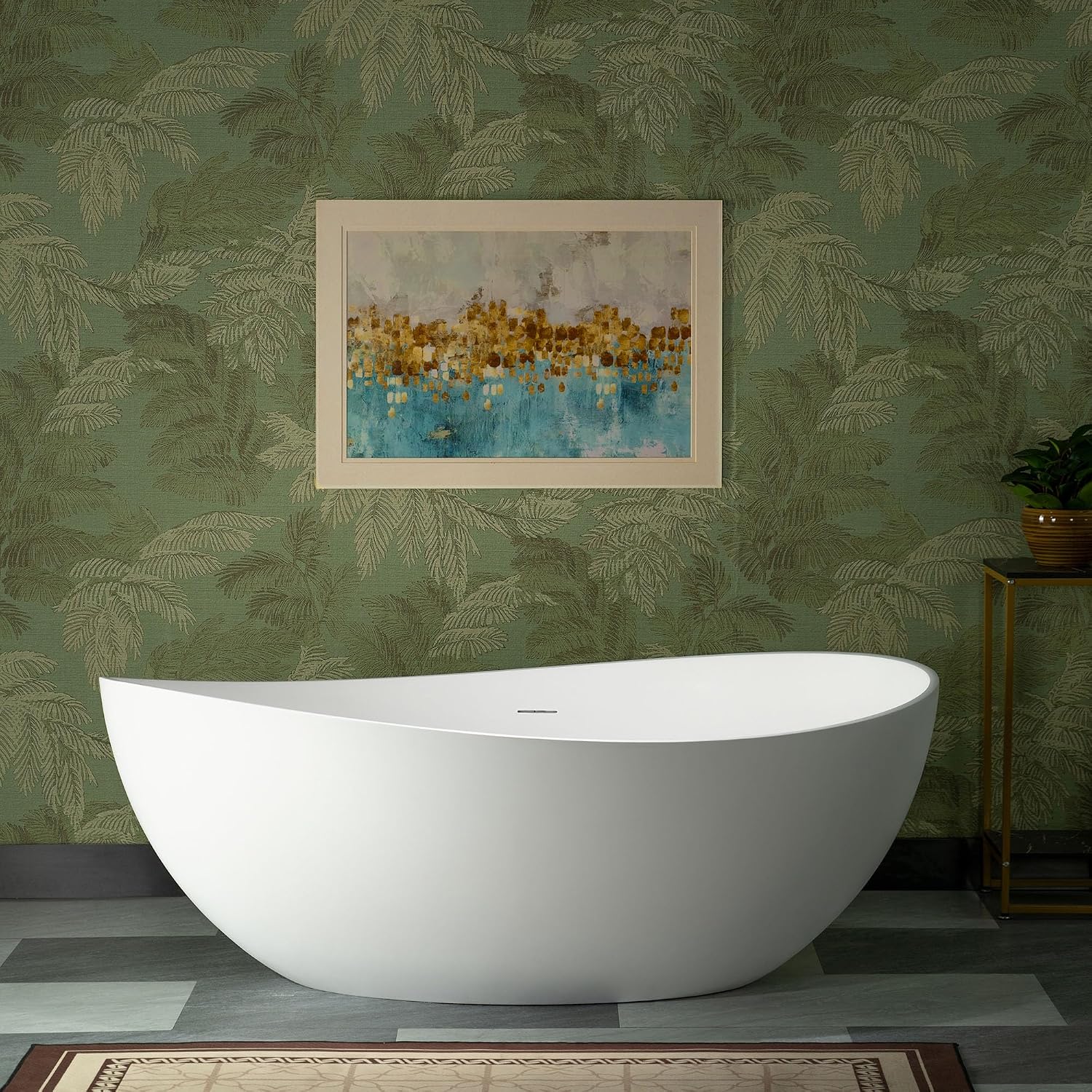 WOODBRIDGE 63' L x 35-3/8' W Luxury Contemporary Solid Surface Stone Resin Freestanding Bathtub in Matte White