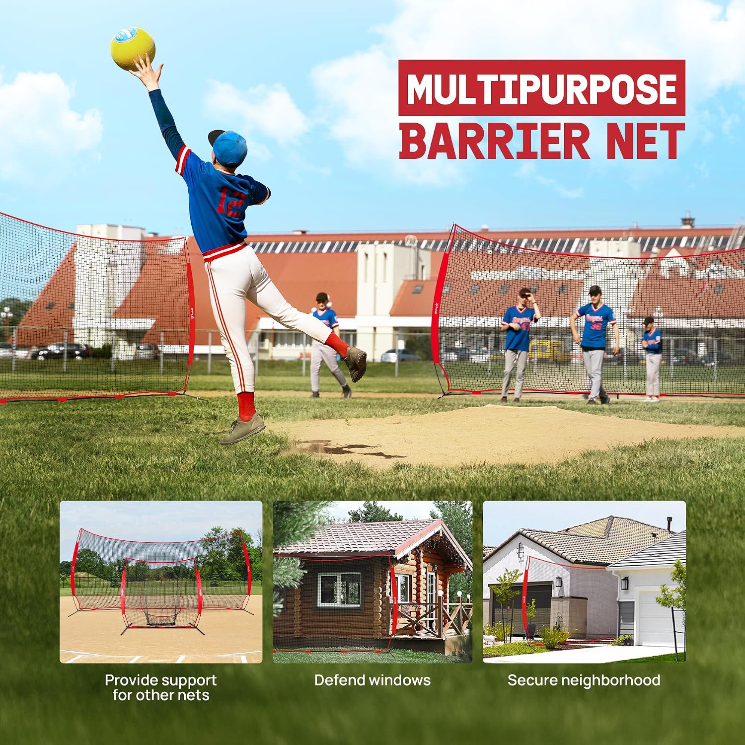 Yes4All Backstop Net for Backyard, 12x9ft Large Lacrosse Backstop, Durable Knotless Net with Strong Frame, 4 U Nails & Carry Bag - Ideal for Golf, Baseball, Basketball, Soccer, Hockey