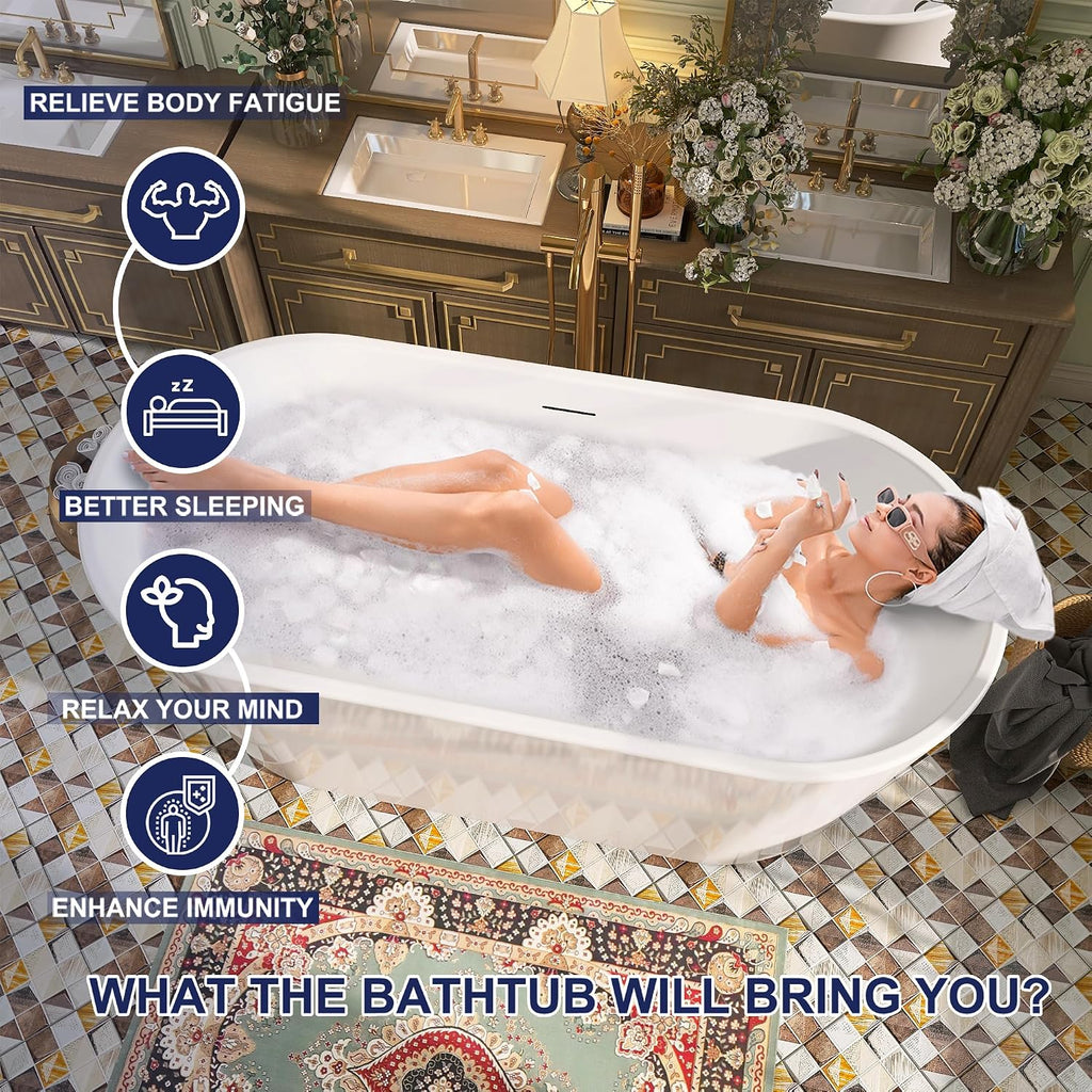 59' Acrylic Free Standing Tub, Stand Alone Tub, Freestanding Bathtub, Soaking Bathtub, cUPC Certified, SW(Glossy White)