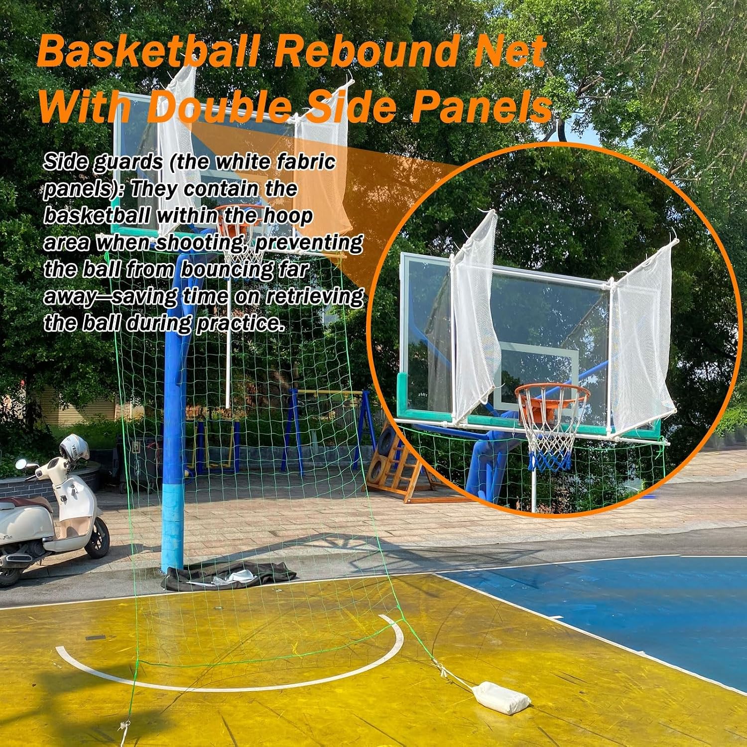 Basketball Return Net, Basketball Backstop Catch Net for Ground & Yard Guard, Training Basketball Rebounder Net for Shooting Practice Hoop Outdoor
