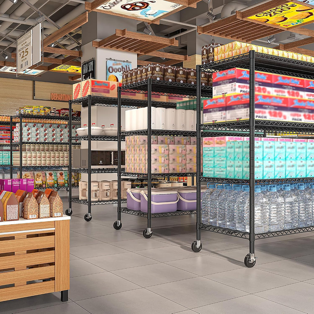 REIBII 60''W Storage Shelves 2399LBS Wire Shelving with Wheels Garage Shelving Heavy Duty Metal Shelves for Storage Rack Adjustable Shelf for Commercial Garage Kitchen, 60' W x 18' D x 65.5' H