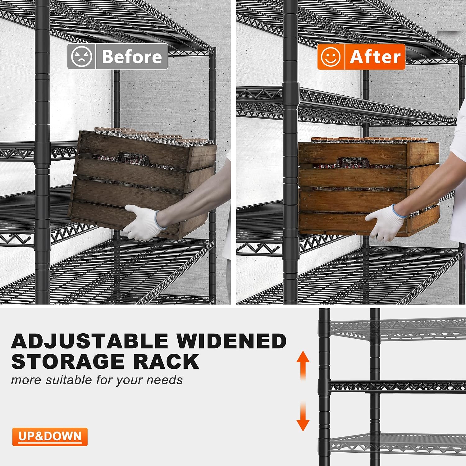 REIBII 85.7'H Garage Shelving 2998LBS Storage Shelves with Wheels&Feet,5 Tier Garage Shelves Heavy Duty Adjustable Wire Shelving for Basement Commercial Industrial Pantry, 85.7'H X 55.5'W X 24.2'D