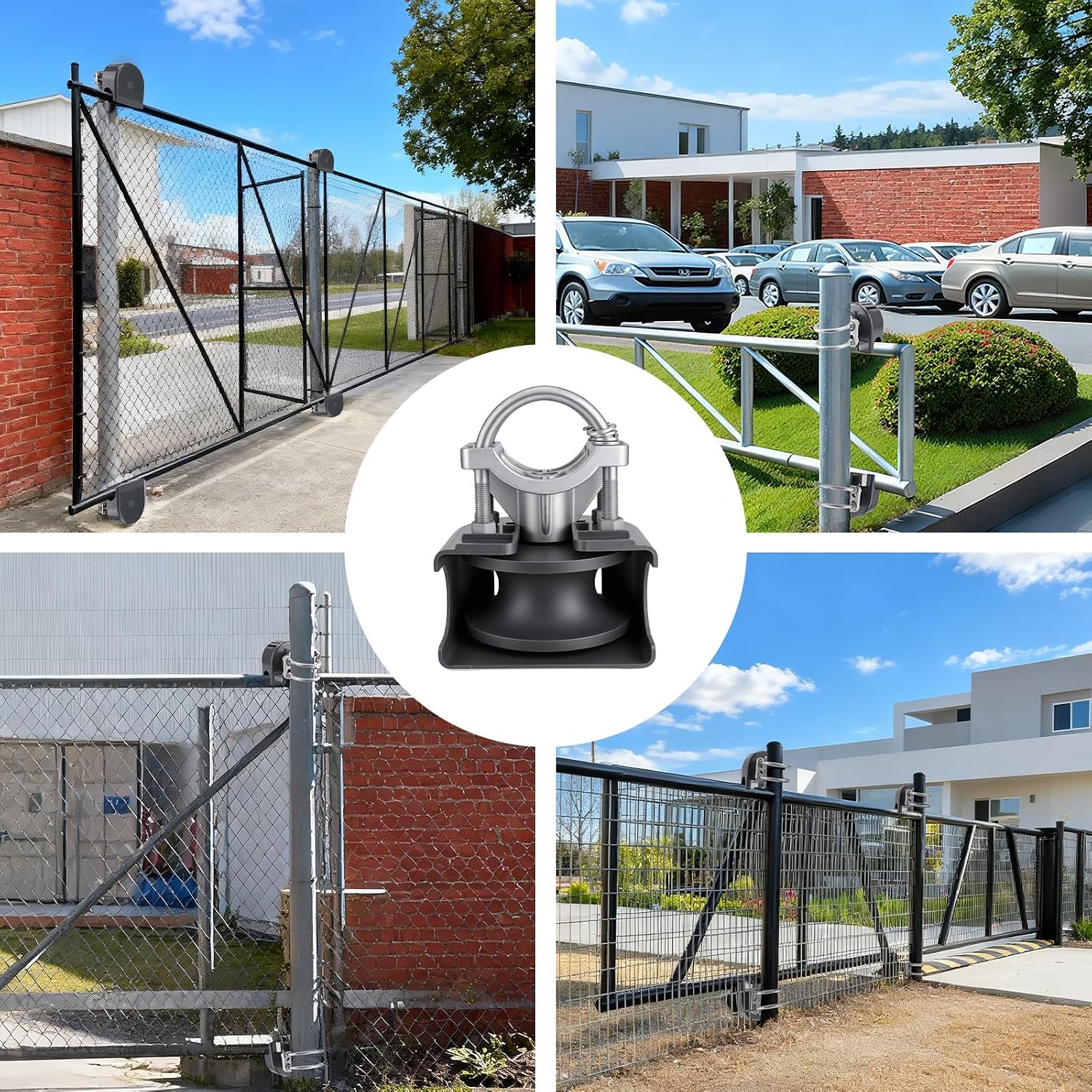 Sliding Gate Rollers, Nylon Cantilever Slide Gate with Covers, Rolling Cantilever, 4' Round Post, 2-3/8' or 2-1/2' for Chain Link Fence Gate Frame, Slide Gate Roller Hardware - Pack of 4