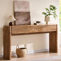 OKD 63'' Console Table with 3 Drawers, Farmhouse Entryway Table with Rounded Corners, Console Table Behind Couch for Living Room/Hallway-Light Knotty Oak