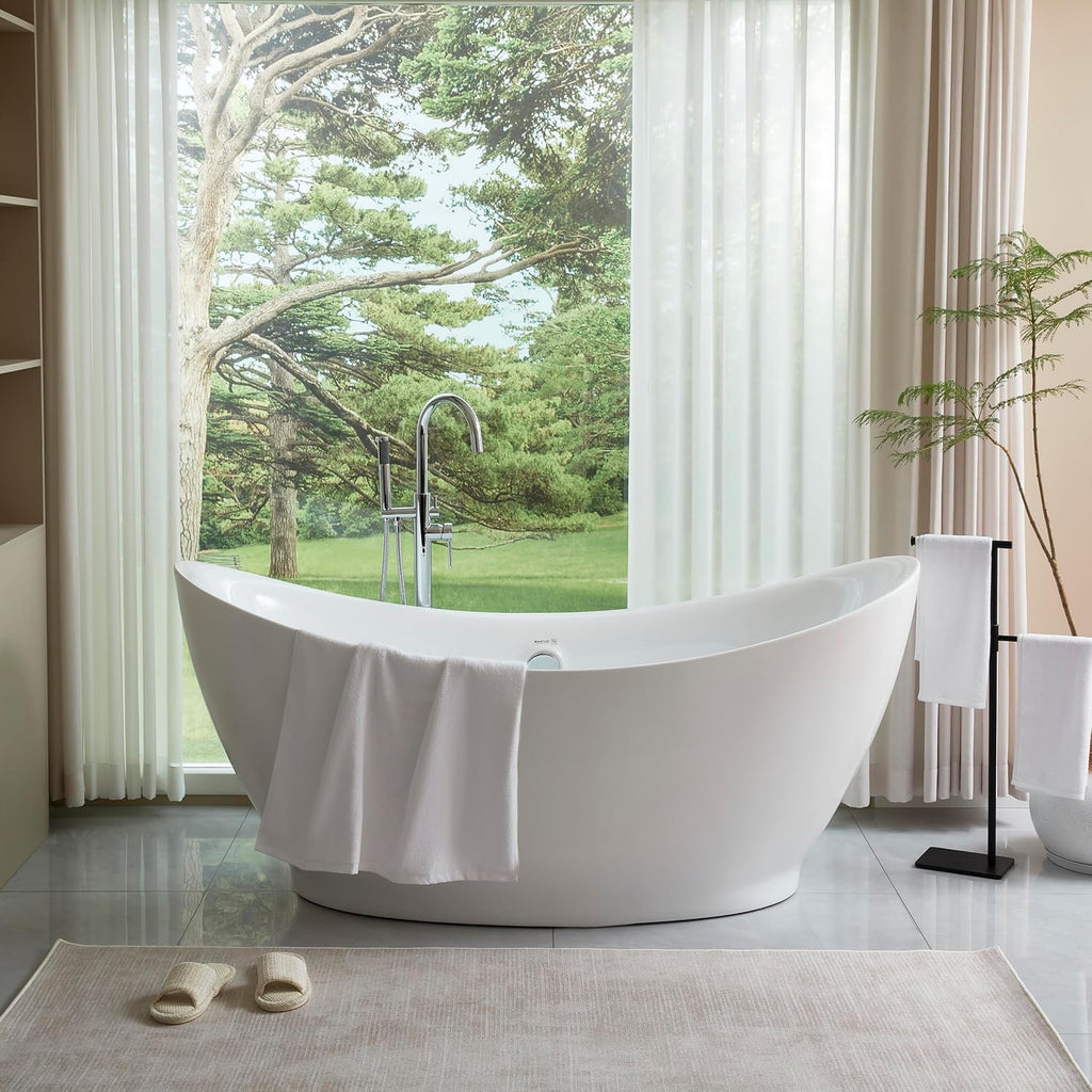 HomeBeyond 68 Inch Free Standing Bathtub | Acrylic Freestanding Soaking Tub deal for Spa-Like Baths, Modern Bathroom Stand Alone Tub Suitable for Couples, Singles, and Families, White