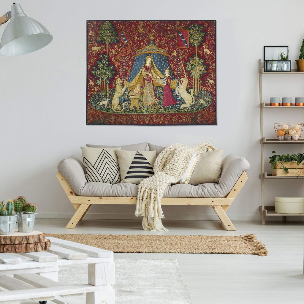 The Lady and The Unicorn - Desire | Woven Tapestry Wall Art Hanging | Historic Middle Ages Tapestry Reproduction | 100% Cotton USA Size 62x50