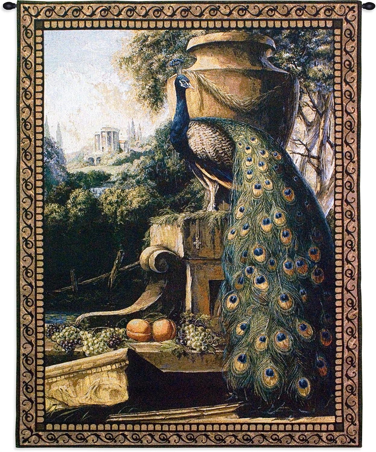 Un Paradise in Terra | Woven Tapestry Wall Art Hanging | Vivid Posing Peacock | 100% Cotton USA Size 53x40