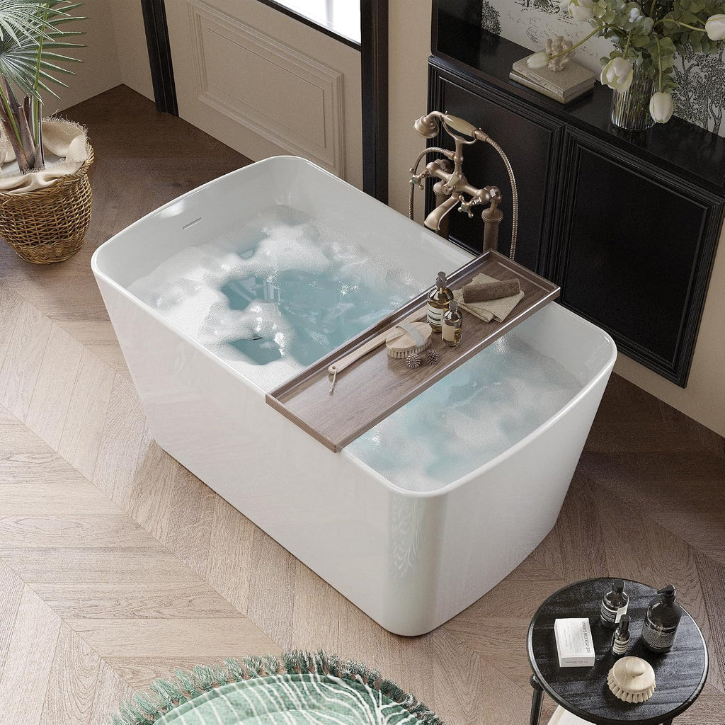 Abruzzo 49'Acrylic Free Standing Tub,Janpanese Soaking Tub with Seat Desgin,Modern Soaking Bathtub with cUPC Certified(Glossy White)