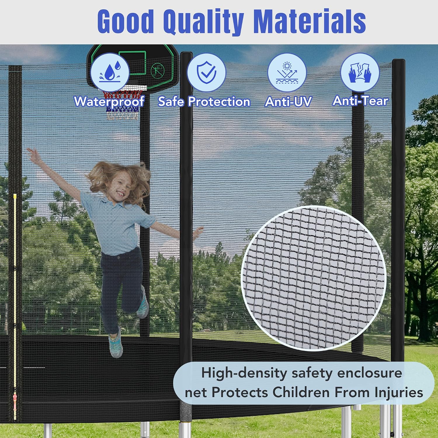 14FT Trampoline for Kids with Safety Enclosure Net, Basketball Hoop and Ladder, Round Outdoor Recreational Trampoline