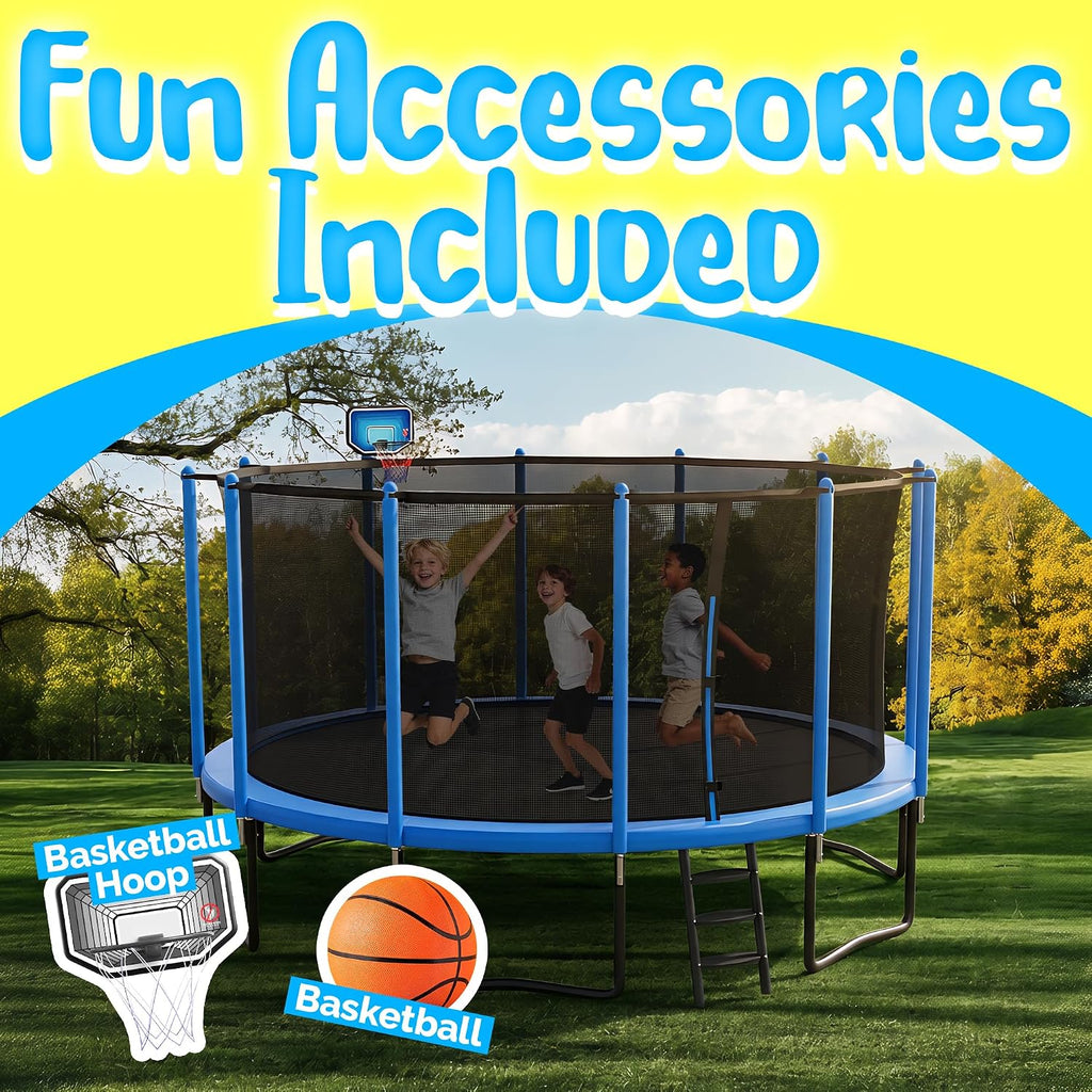 YORIN Outdoor Backyard Bouncer with Basketball Hoop, Heavy Duty Jumping Set for Kids & Adults, 8FT 10FT 12FT 14FT 15FT 16FT, 1500LBS Capacity, ASTM Certified, Galvanized Steel Frame