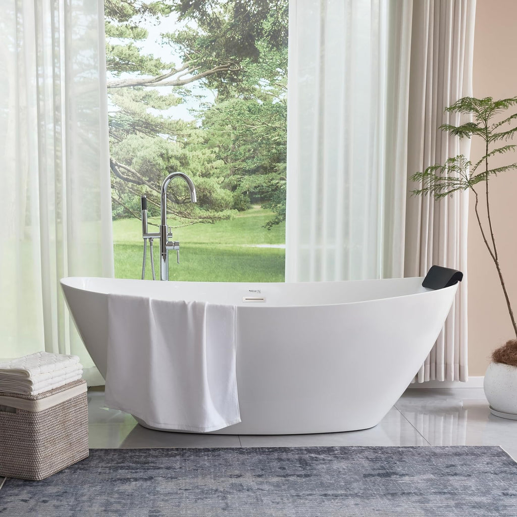 HomeBeyond 71 Inch Free Standing Bathtub | Acrylic Freestanding Bathtub Soaking Tub, Modern Bathroom Stand Alone Tub Suitable for 1-2 Person Bathing, with Pop-up Drain Overflow