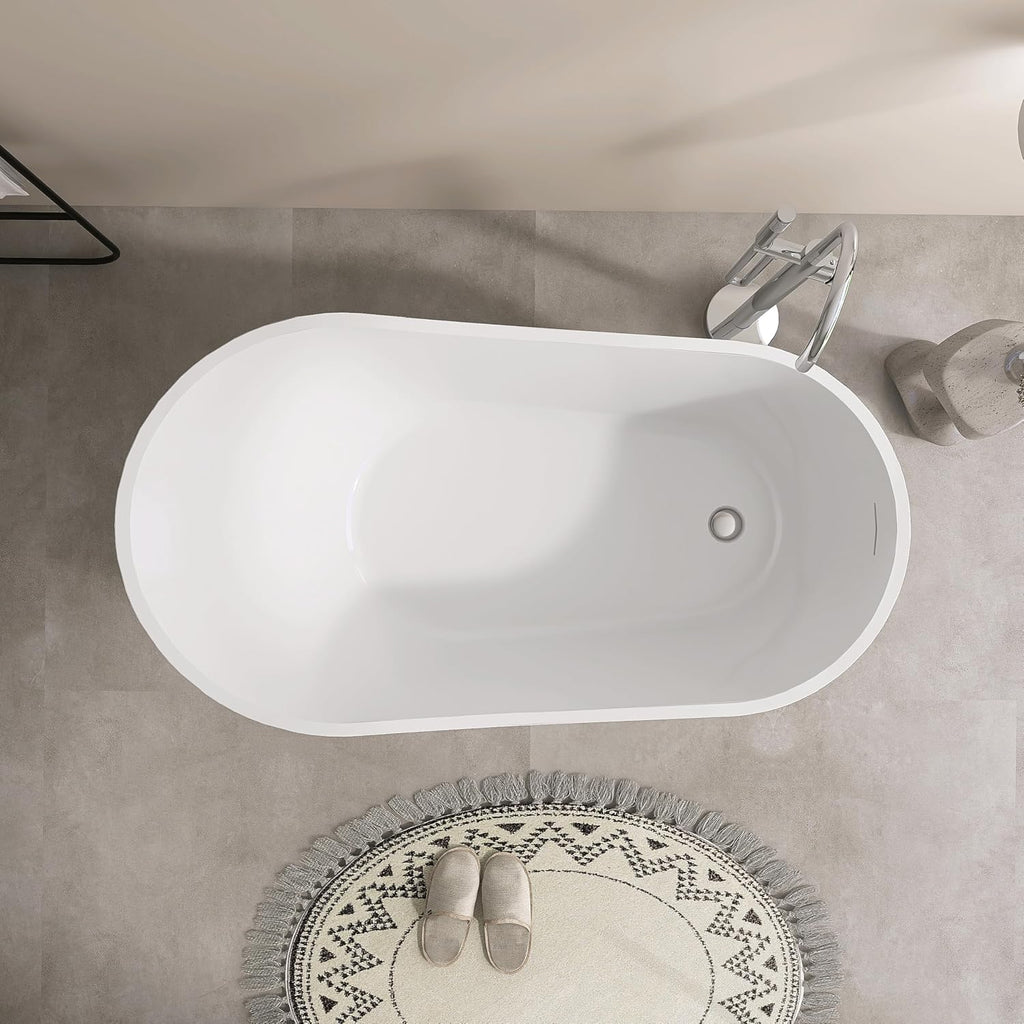 SJ STAR&JANE 59' Acrylic Freestanding Bathtub, Modern Acrylic Soaking Bathtub,Stand Alone Tub with Drain and Overflow, cUPC Certified, White