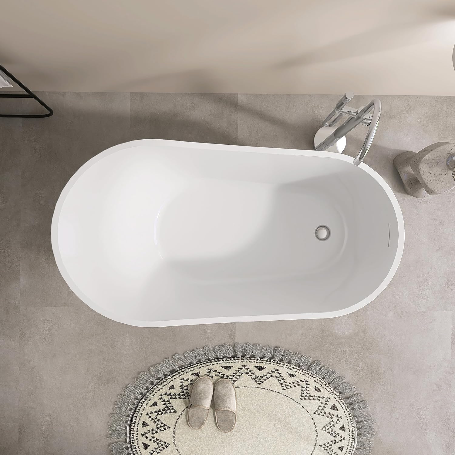 SJ STAR&JANE 59' Acrylic Freestanding Bathtub, Modern Acrylic Soaking Bathtub,Stand Alone Tub with Drain and Overflow, cUPC Certified, White