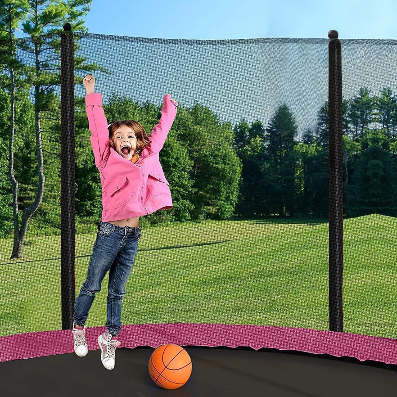 1500LBS 16FT 15FT 14FT 12 FT 10FT 8FT Tranpoline for Kids and Adults with Sprinkler, Lights with Music Speaker, Socks, Water Ball, Heavy Duty Outdoor Tranpoline with Net Enclosure and Ladder