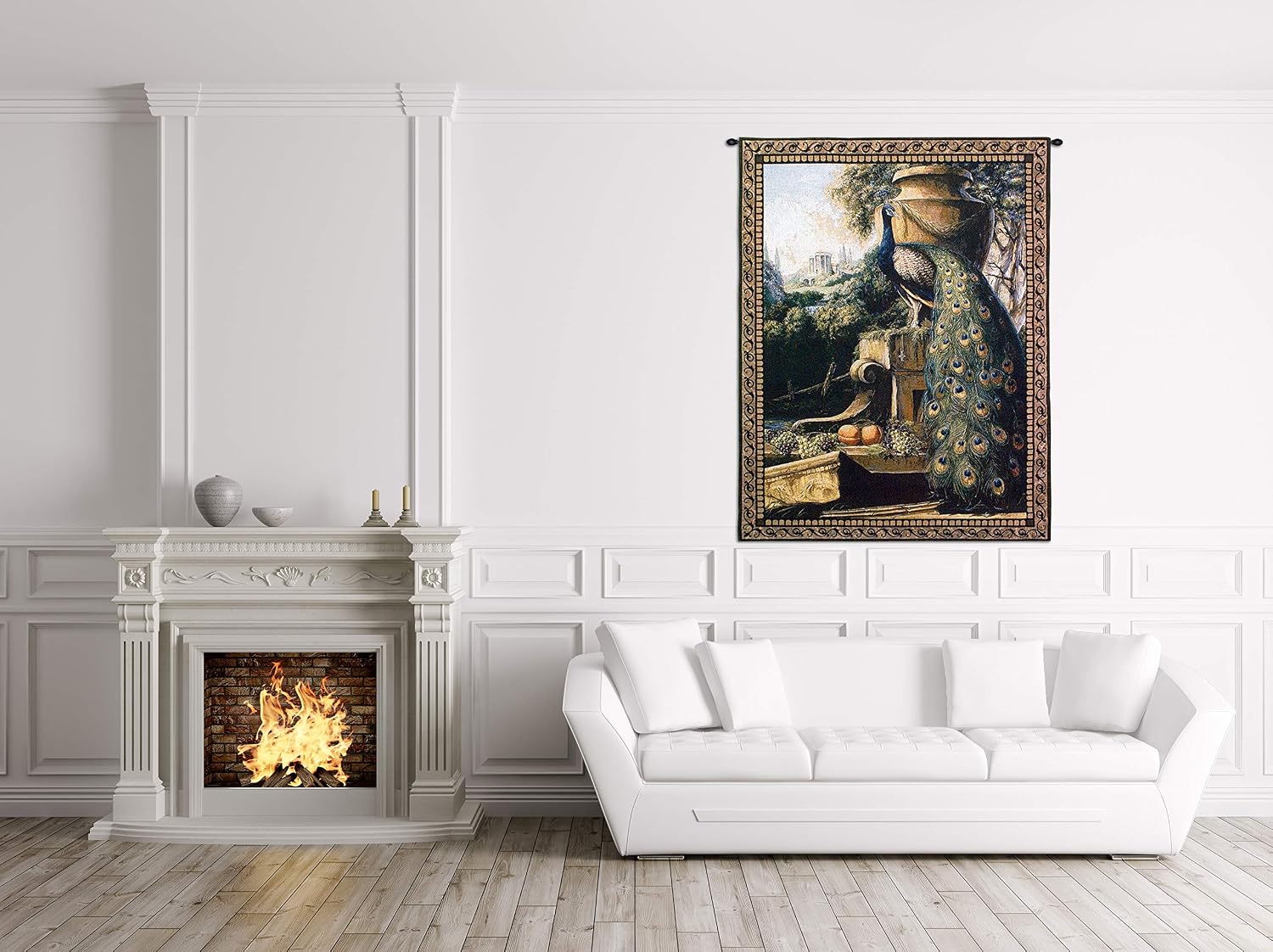 Un Paradise in Terra | Woven Tapestry Wall Art Hanging | Vivid Posing Peacock | 100% Cotton USA Size 53x40