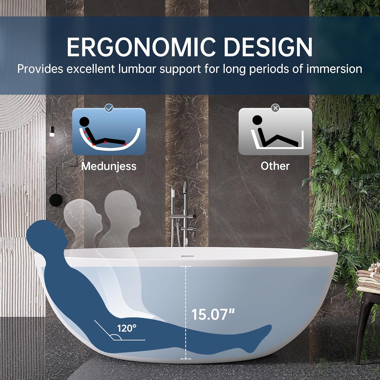 67'' Freestanding Soaking Bathtub Stone Resin Deep Bathtub Modern Bathtub Deep Soaking Bathtub with Overflow and Pop-up Drain…