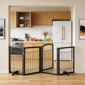 Vantas Folding Pet Gate 96' Wide, 30' Tall No-Assembly Metal Dog Gate with Door Walk Through, Freestanding Wire Pet Puppy Safety Fence, with 2PCS Support - Black
