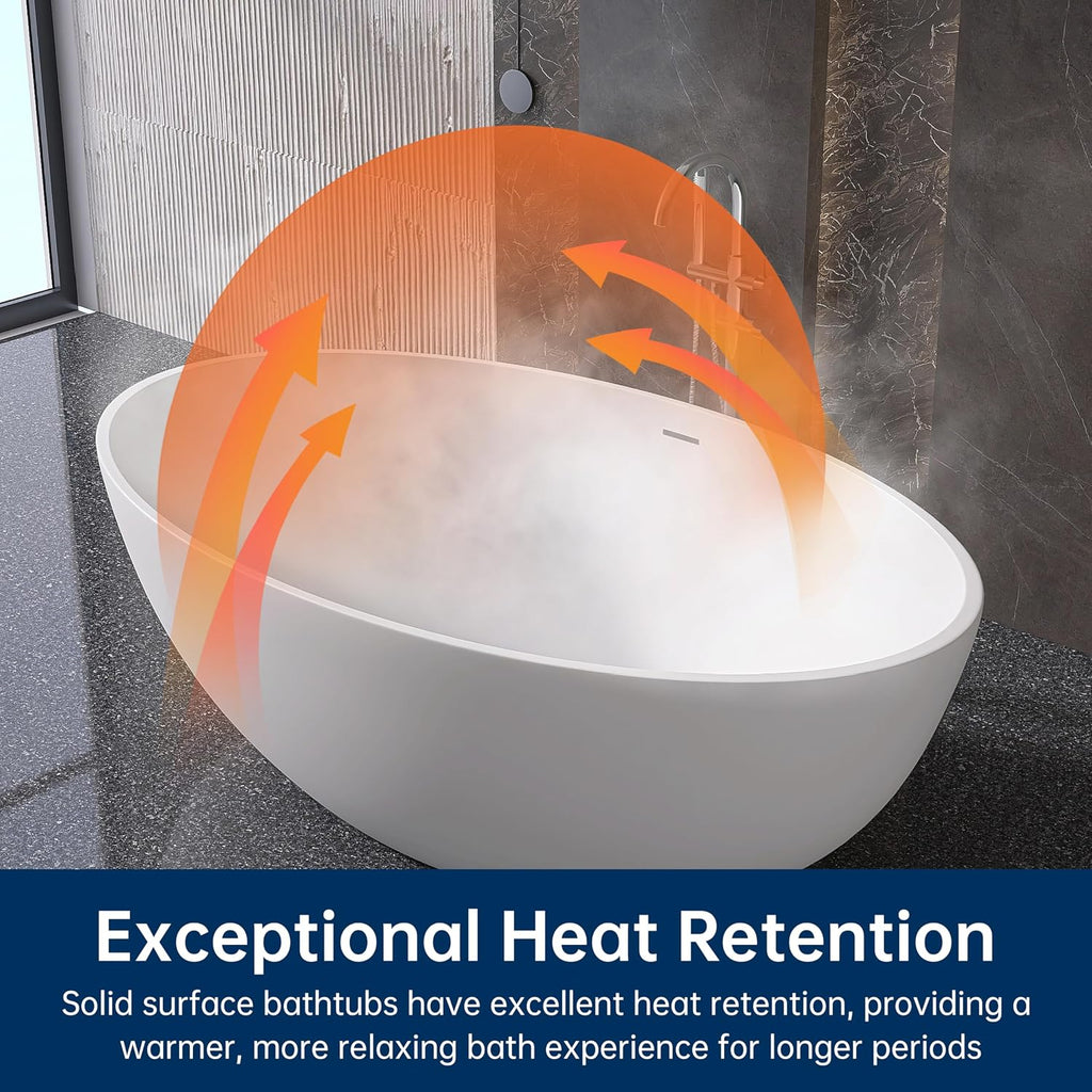 67'' Freestanding Soaking Bathtub Stone Resin Deep Bathtub Modern Bathtub Deep Soaking Bathtub with Overflow and Pop-up Drain…