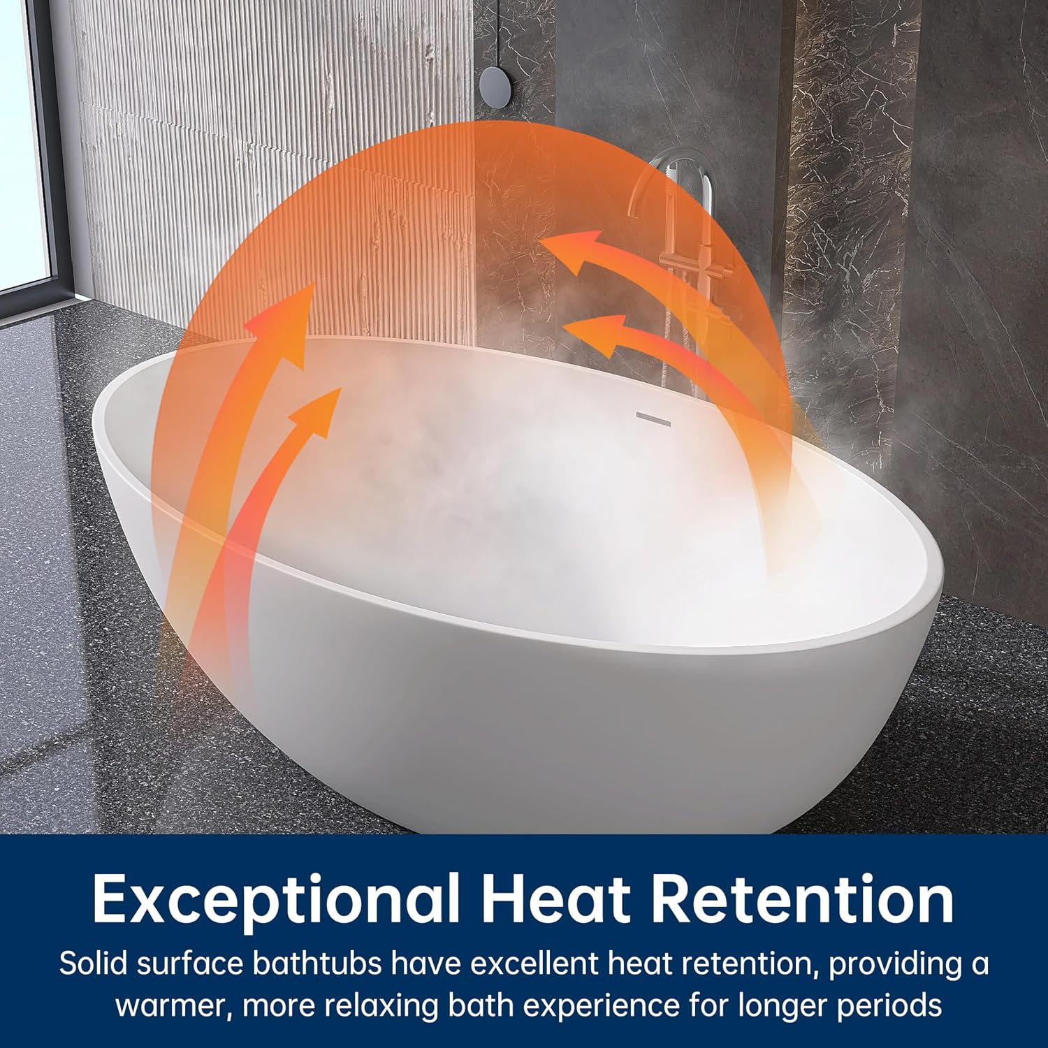 67'' Freestanding Soaking Bathtub Stone Resin Deep Bathtub Modern Bathtub Deep Soaking Bathtub with Overflow and Pop-up Drain…