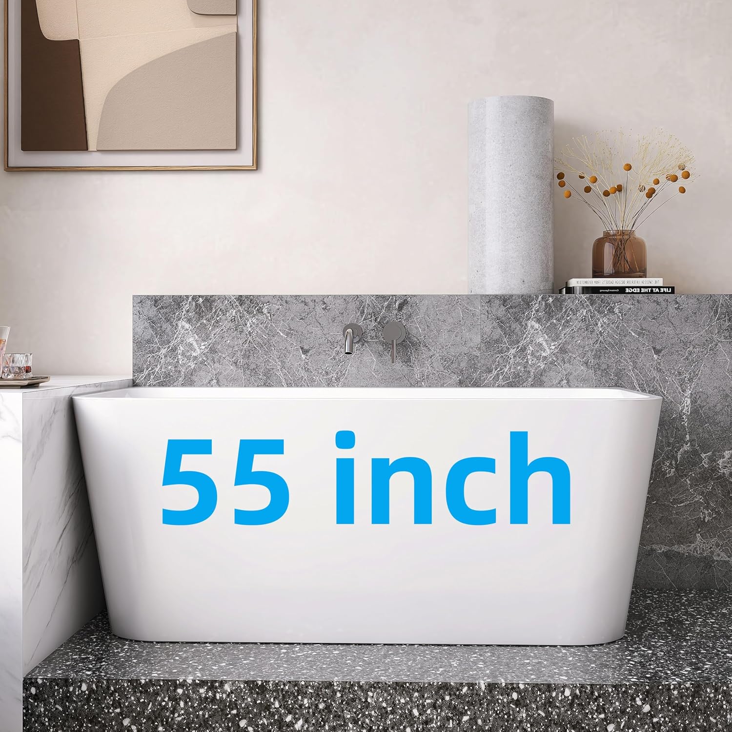 55' Acrylic Back-to-Wall Bathtub,Freestanding Bathtubs, Stand Alone Tub, Soaking Tubs for Bathroom, Integrated Overflow and Drain, cUPC Certified, Gloss White