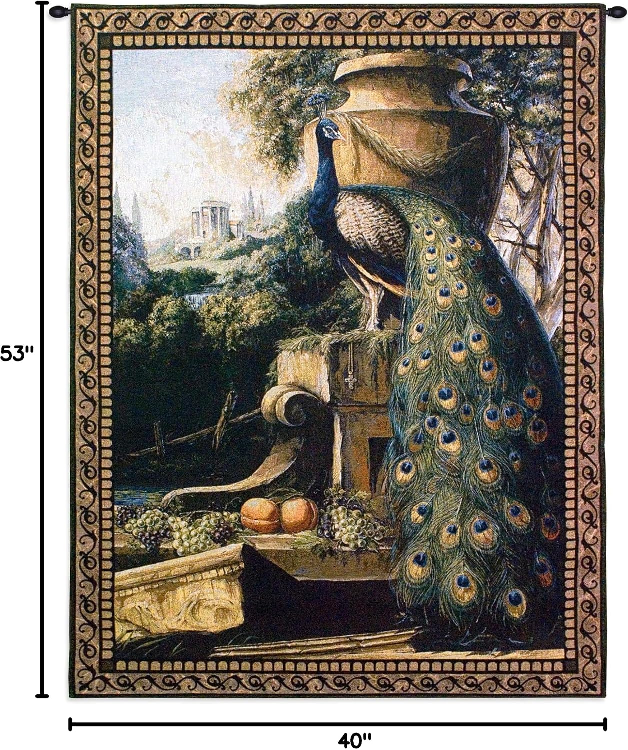 Un Paradise in Terra | Woven Tapestry Wall Art Hanging | Vivid Posing Peacock | 100% Cotton USA Size 53x40