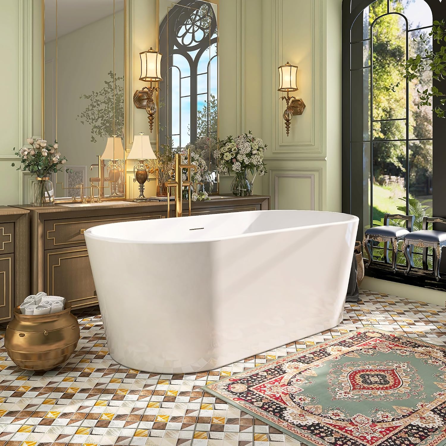 59' Acrylic Free Standing Tub, Stand Alone Tub, Freestanding Bathtub, Soaking Bathtub, cUPC Certified, SW(Glossy White)
