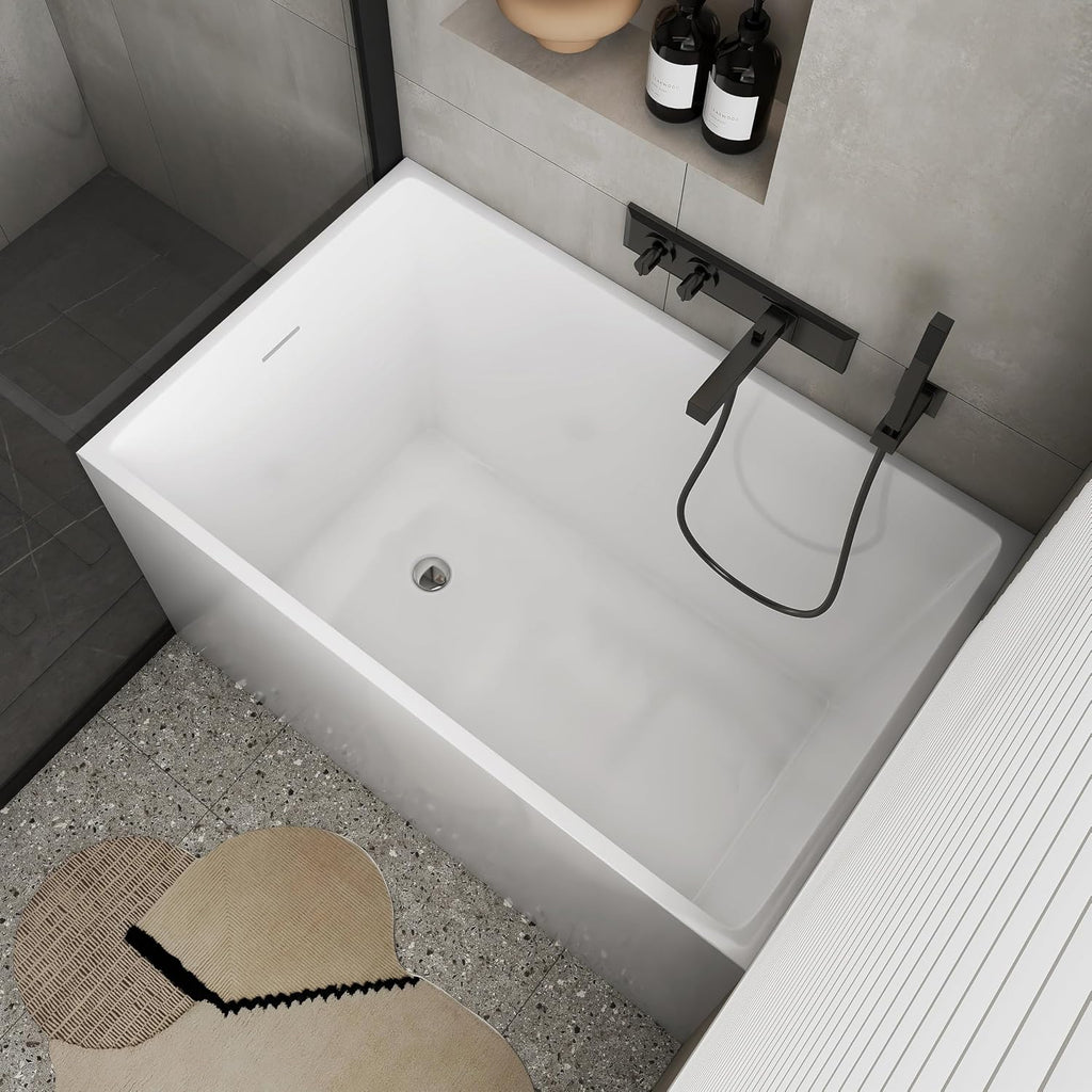 43' Acrylic Freestanding Bathtubs, Stand Alone Tub, Japanese Soaking Tub for Bathroom, Integrated Overflow and Drain, cUPC Certified, Gloss White