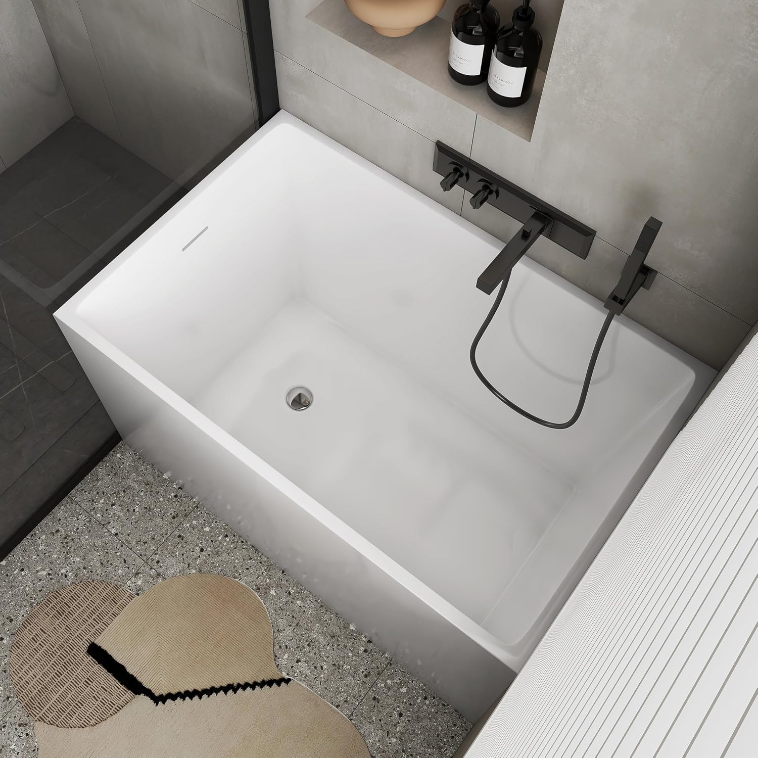 43' Acrylic Freestanding Bathtubs, Stand Alone Tub, Japanese Soaking Tub for Bathroom, Integrated Overflow and Drain, cUPC Certified, Gloss White