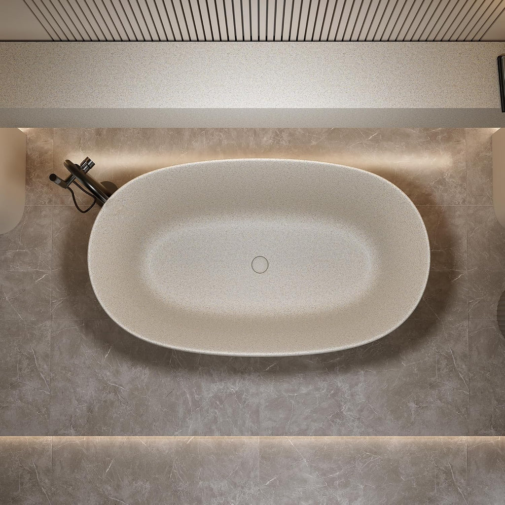 KEIKI 47'' Freestanding Bathtub, Resin Stone Soaking Bathtub with Solid Surface, Modern Tubs with Overflow and Pop-up Drain
