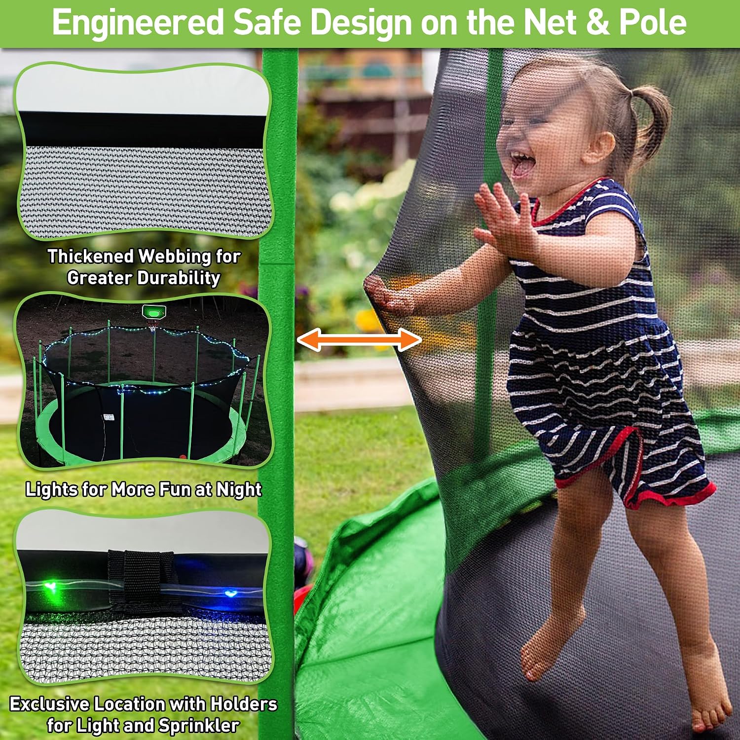 LHX 8 10 12 14 15 16FT Tranpoline Outdoor 1500LBS with Basketball Hoop, Light and Sprinkler, Large Heavy Duty Round Recreational Tranpoline for Kids and Adults for Family Backyard Fun, ASTM Approved