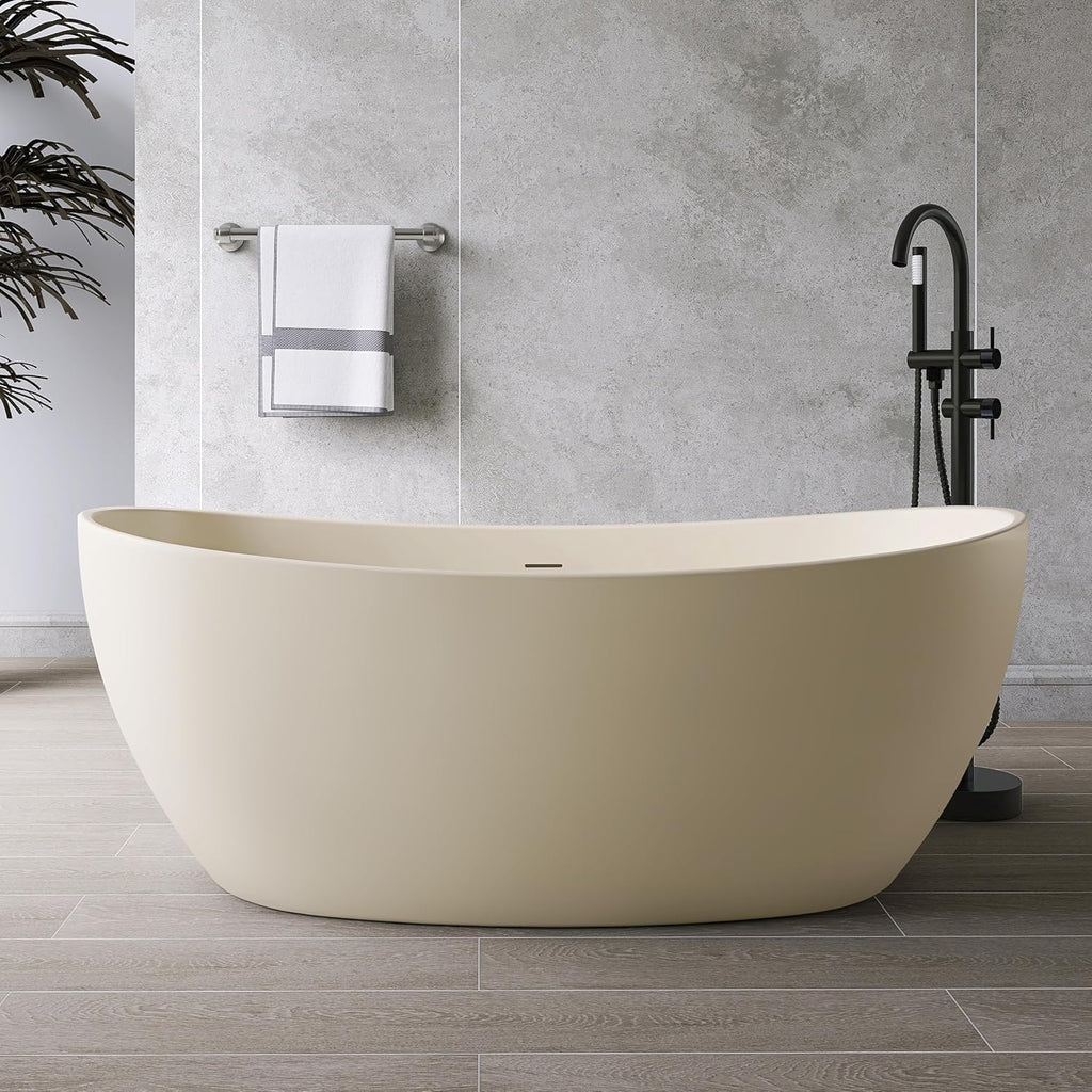 60' Acrylic Soaking Tub,Large Freestanding Bathtub, Free Standing Tub with Integrated Overflow and Drain, Soaker Tubs with Adjustable Legs, cUPC Certified, Latte color