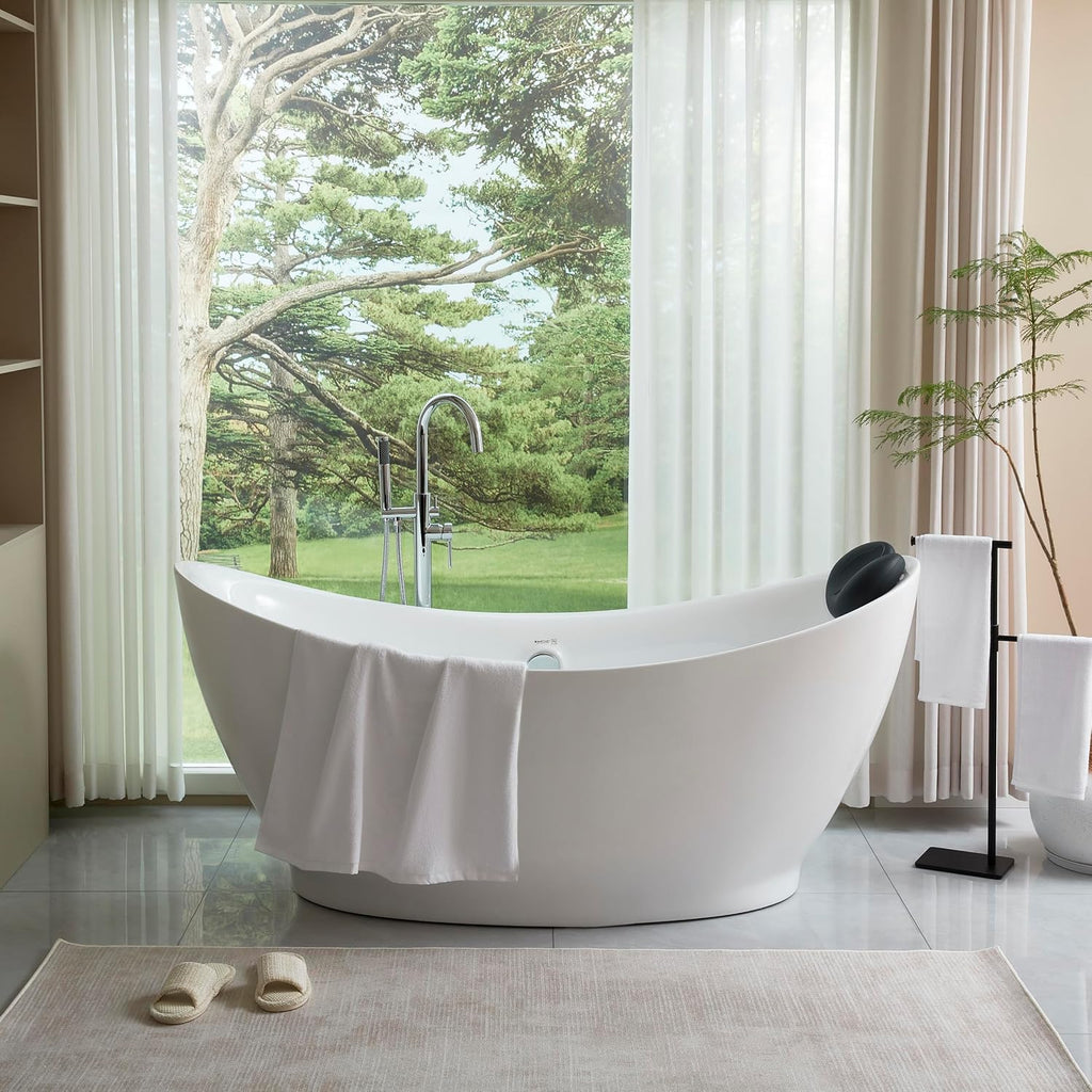 HomeBeyond 68 Inch Free Standing Bathtub | Acrylic Freestanding Soaking Tub deal for Spa-Like Baths, Modern Bathroom Stand Alone Tub Suitable for Couples, Singles, and Families, White
