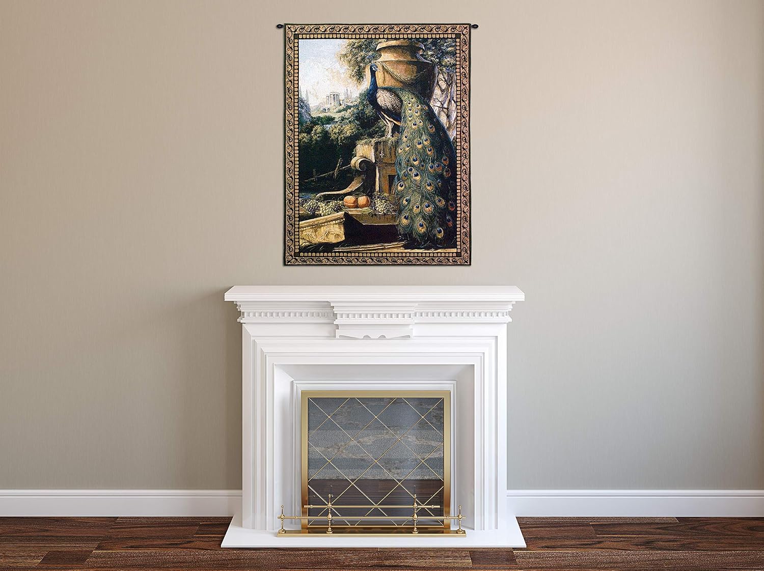Un Paradise in Terra | Woven Tapestry Wall Art Hanging | Vivid Posing Peacock | 100% Cotton USA Size 53x40