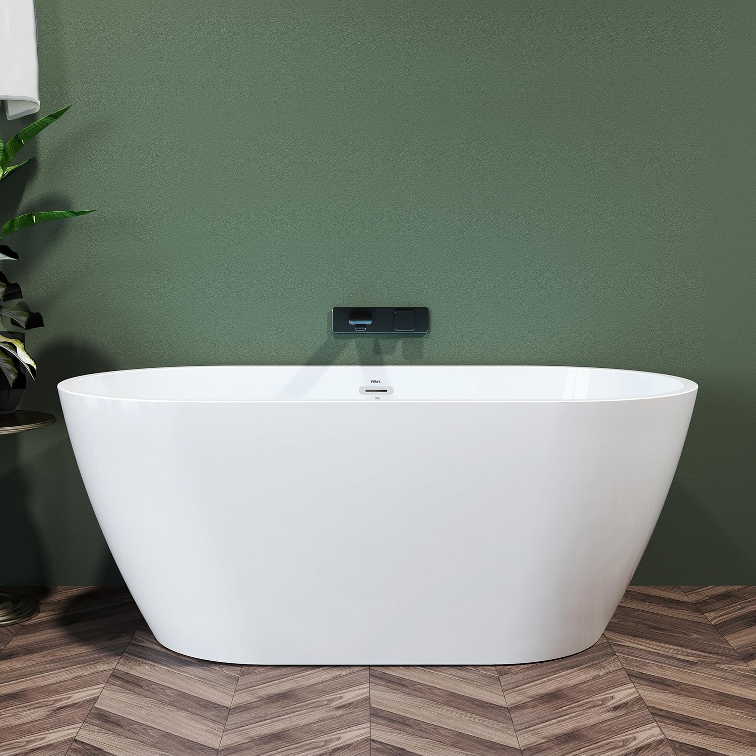 FerdY Nauru 55' Acrylic Freestanding Bathtub, Gracefully Shaped Freestanding Soaking Bathtub, Glossy White cUPC Certified, Toe-Tap Chrome Drain& FerdY Bath Pillow for Bathtub,Thick Tub Pillows