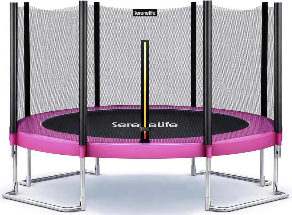 SereneLife Trampoline Outdoor 8FT 10FT 12FT 14FT with Enclosure Net, Ladder and Anti-Rust Coating - ASTM Approved Recreational Trampolines - Heavy Duty Yard Trampolines for Kids and Adults